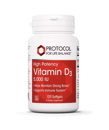 PROTOCOL FOR LIFE BALANCE - Vitamin D3 5000 IU (High Potency) Supports Calcium Absorption Bone and Dental Health Immune System Function Nervous System and Cognitive Function - 120 Softgels