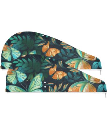 Green Yellow Butterfly Hair Towel 2 Pack | Super Absorbent Quick Drying Turban for Women & Girls - Buy Online on GoSupps.com