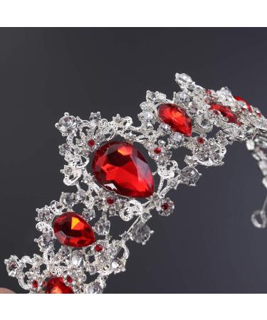 Frcolor Red Crystal Crown Wedding Bridal Tiara Queen Princess Headpieces Rhinestone Headbands for Birthday Party - Buy Online on GoSupps.com