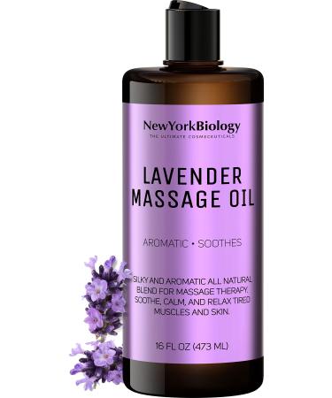 New York Biology Lavender Massage Oil 16 Fl. oz – Made with 100% Natural Oils – Sensual Body Oil for Massage Therapy, Muscle Relaxation and Deep Tissue Lavender 16 Fl Oz (Pack of 1)