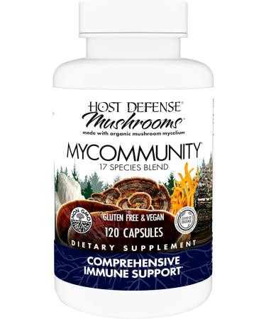 Host Defense MyCommunity Capsules - 17 Species Blend Mushroom Supplement for Immune Support - Herbal Aid with Lion's Mane, Reishi. Chaga, Cordyceps, Turkey Tail & More - 120 Capsules
