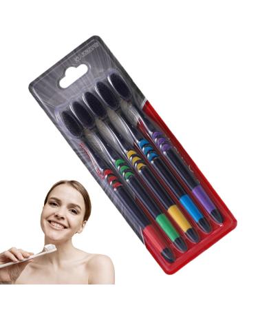 Wobblo toothbrush pack for adults |5 pieces of charcoal toothbrushes with soft bristles for adults |Ultraica toothbrush with soft bristles |Bamboo coal teeth small moon five black