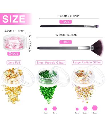 24 Colors Glitter Set with Gold Leaf & Glitter Powder | Nail Art Accessories for DIY Makeup & Body Design - Buy Online on GoSupps.com