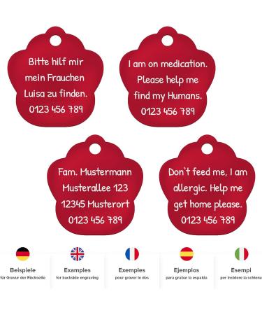 Personalized Red Engraved Dog Tag Paw - Small 26mm | Custom Pet ID Tags for Dogs - Buy Online on GoSupps.com