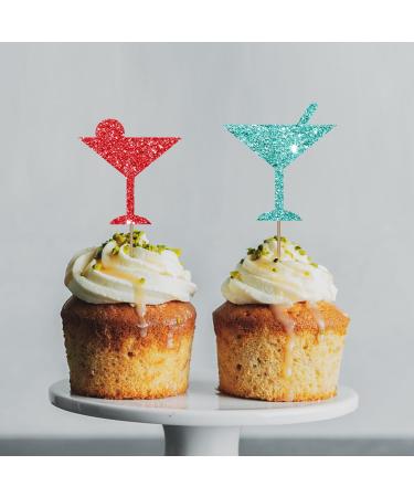Cocktail Glass Cupcake Toppers Summer Baby Shower Party Decor for Boys Lemonade Sign Dessert Picks Pub Night Themed Party Decoration - Orange & Red Glitter - Buy Online on GoSupps.com