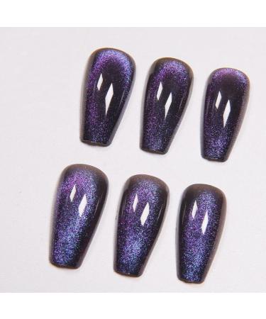 Press On Nails - Midnight Purple | Dark Glitter Velvet Coffin Nails | 24 Reusable Cat Eye Design for Women and Girls - Buy Online on GoSupps.com