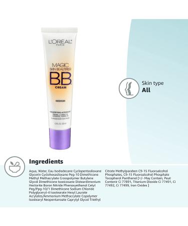 L'Oreal Magic Skin Beautifier BB Cream 814 Medium - 1 fl oz (30 ml) for Flawless Skin - Buy Online on GoSupps.com