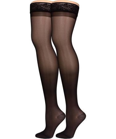 Truform Sheer Compression Stockings 15-20 mmHg - Women's Thigh High 20 Denier Black X-Large (Pack of 2) - International Shipping Available - Buy Online on GoSupps.com