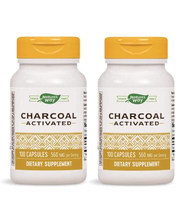 Nature's Way Charcoal Activated 560 mg Charcoal per serving 100 Capsules (Packaging May Vary), Pack of 2
