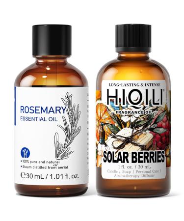 HIQILI 30ML Rosemary Essential Oil & 30ML Solar Berries Fragrance Oil for DIY Diffuser