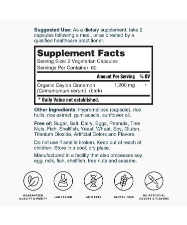 Nature's Lab Ceylon Cinnamon 1,200 mg per Serving - Supports Antioxidant Health* - 120 ct (60 Day Supply) 120 Count (Pack of 1) - Buy Online on GoSupps.com