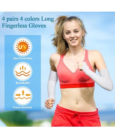 Meanplan Women's Sun Arm Sleeves - 4 Pairs | Long Fingerless Gloves with Thumb Hole | Multicolor Warmers - Buy Online on GoSupps.com