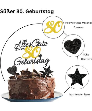 Gold Rock 11-Piece Cake Decoration Set for 80th Birthday - Elegant Cake Toppers for Men & Women Celebrations - Buy Online on GoSupps.com
