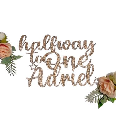 Halfway to One Cake Topper Custom Name | 6 Months Half Birthday Double Sided Glitter Card Toppers (STYLE 2 GOLD) STYLE 2 Gold