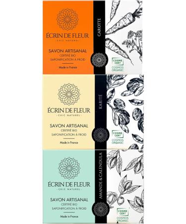  CRIN DE FLEUR Set of 3 Organic Soaps - Shea Almond Chocolate - Superfat Artisanal Cold Saponified No Essential Oils Certified Organic by Ecocert - Buy Online on GoSupps.com