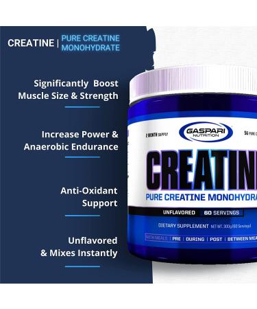 Gaspari Nutrition Pure Creatine Monohydrate 5g of Pure Creatine Boost Muscle and Size (Unflavored 60 Servings) - Buy Online on GoSupps.com