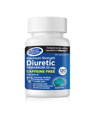 RIGHT REMEDIES Maximum Strength Caffeine-Free Diuretic Softgels (120 Softgels) Pamabrom 50mg Helps Relieve Heaviness Due to Water Weight gain