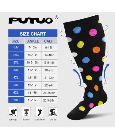 Plus Size Compression Sock For Men and Women: Graduated Compression Stockings for Support Flight Travel Running Pregnancy Sports Edema Nurses Athletic 20-30 mmHg 1Pairs Color Dots 7XL - Buy Online on GoSupps.com