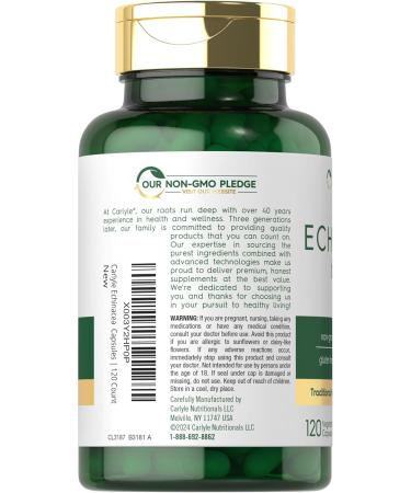 Carlyle Echinacea | 120 Capsules | Vegetarian Non-GMO & Gluten Free Supplement - Buy Online on GoSupps.com