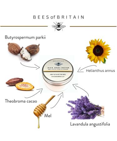99% Natural Honey & Lavender Body Butter - 100g | Bees of Britain | Soothes Dry Skin | 5% Donation to Save Bees - Buy Online on GoSupps.com