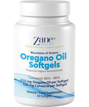 Zane Hellas Oregano Oil Softgels - Extra Strength with 20% Greek Essential Oil, 100mg Carvacrol per Softgel - 60 Softgels - Buy Online on GoSupps.com
