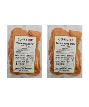 One Stop Dealer Potato Papad for Frying (150 Gram) - Upvas Special Aloo Papad - Ready to Fry Potato Papad for Snacks Tea Time Papad and farahal/Upwas Papad (Pack of 2 Potato Papad Spicy)