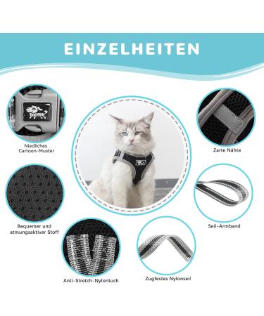Adjustable Cat Dishes with Leash - Breakout-Proof Reflective Tableware for Cats & Small Dogs (Black Medium) - Buy Online on GoSupps.com