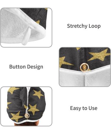 Golden Stars Dry Hair Cap Set 2 Piece Quick Drying Towel & Button Headband | Super Absorbent & Soft for Ultimate Comfort - Buy Online on GoSupps.com