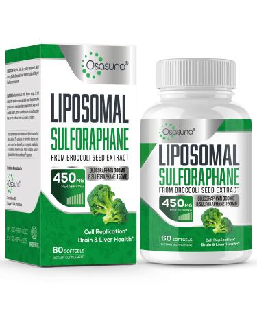 Sulforaphane Supplement 450MG, Liposomal Sulforaphane for Maximum Absorption, Glucoraphanin with Myrosinase, Broccoli Seed Extract for Antioxidant, Detoxification, Cellular Health, 60 Softgels 60 Count (Pack of 1)