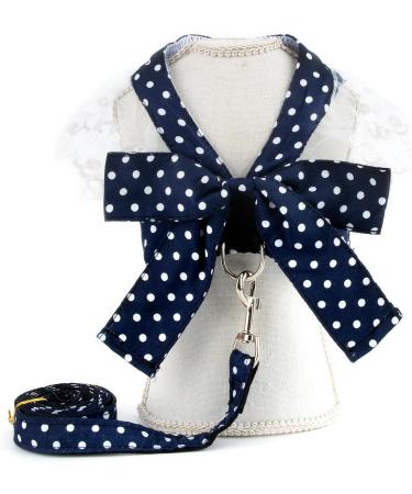 SMALLLEE_LUCKY_STORE Pet Polka Dot Princess Harness Dress and Leash for Small Dogs Cats Girls with D-ring Bow Lace Trim Female Puppy Yorkie Chihuahua Summer Clothes Blue M M blue - Buy Online on GoSupps.com