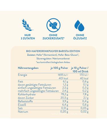 Blue Farm Barista Oat Base - Vegan Milk Alternative | 8L Mix | Bio Oatrink Barista Edition | Additive & Sugar-Free | Gluten-Free | Eco-Friendly 800g - Buy Online on GoSupps.com