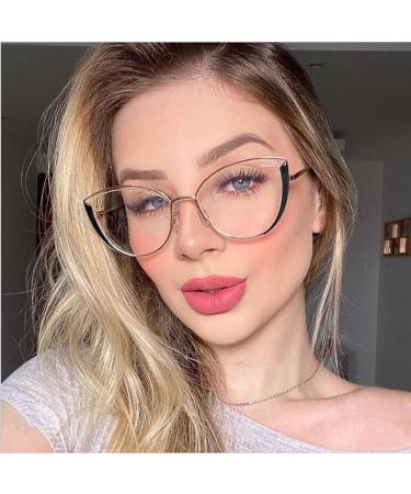 Kachawoo Anti Blue Light Glasses for Women - Cat Eye Half Frame Optical Eyewear in Pink Gold Metal - Stylish Computer Glasses - Buy Online on GoSupps.com