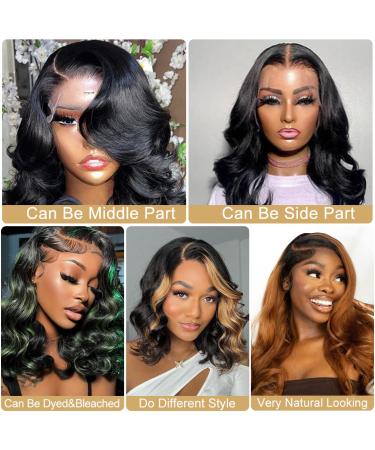 Short Wavy Bob Lace Front Human Hair Wig - 12 Inch Natural Black | Pre Plucked with Baby Hair | 13x4 HD Transparent 150% Density | Natural Color Loose Wave Wig for Women - Buy Online on GoSupps.com