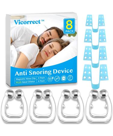 Vicorrect Upgraded Anti Snoring Devices 4 Magnetic Nose Clips with 4 Nasal Dilators Snore Stopper Silicone Nose Device Comfortable & Professional 2020 Latest 2 Choices for Deep Sleep