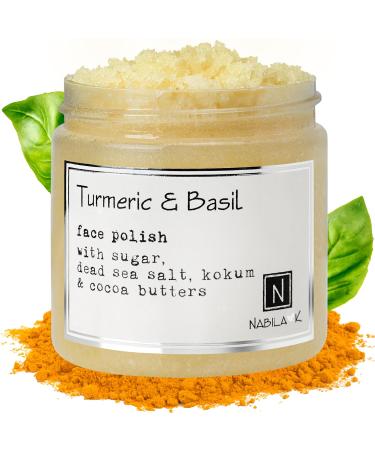 Turmeric & Basil Face Polish - Exfoliating Face Wash - For Acne & Dry Skin - Reduce Redness - Moisturizing & Nourishing Skin Care - Face Cleanser - Gentle for All Skin Types - Vegan - 5 oz Turmeric & Basil 5 Ounce (Pack of 1)