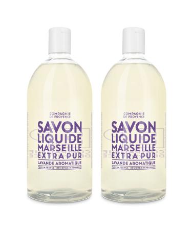 Compagnie de Provence Savon de Marseille Extra Pure Liquid Soap - Aromatic Lavender - Bulk 67.6 Fl Oz Plastic Bottle Refill Aromatic Lavender 67.6 Fl Oz (Pack of 2)