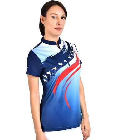 Savalino Women's Bowling Shirt American Flag | Professional Jersey Top S-4XL - Navy XL - Buy Online on GoSupps.com