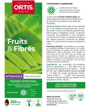 Ortis - Fruits & Fibers Gentle Action Syrup 250ml - Food Supplement to Maintain Regular Intestinal Transit - Suitable for the Whole Family - 100% Natural Fig Based - Buy Online on GoSupps.com