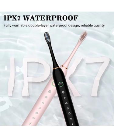 KLiHDSM 2023-2 Pack Electric Toothbrushes Sonic Whitening with 8 Heads & 6 Modes - Rechargeable Waterproof Cleaning Toothbrushes for Adults - Black+Pink - Buy Online on GoSupps.com