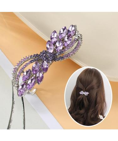 Rhinestone Crystal Hair Clips for Women Girl Purple Hair Barrettes Snap-On Hair Pins Leafy Elegant French Clasp Automatic Clamp Hair Accessories for Fine Medium Thick Hair - Buy Online on GoSupps.com