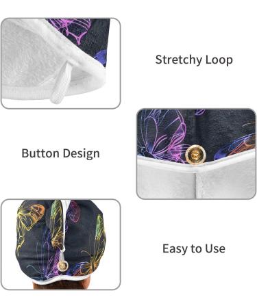 Bright Rainbow Butterflies Hair Towels 2 Pack - Super Absorbent Quick Dry Hair Turbans for Women & Girls - Buy Online on GoSupps.com