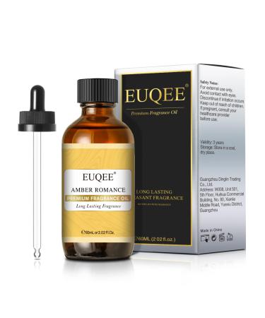 EUQEE Amber Romance Fragrance Oil 60ml Amber Essential Oil Aromatherapy Fragrance Oils Fragrance Essential Oils for Diffusers for Home DIY Candle Making Amber Romance 60.00 ml (Pack of 1)