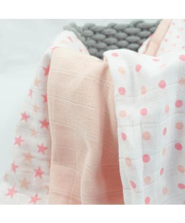 MuslinZ 6pk Baby Muslin Squares - Breastfeeding Cover & Burp Cloths - Pink Star Design - 100% Cotton - Absorbent & Breathable - 70x70cm - Buy Online on GoSupps.com