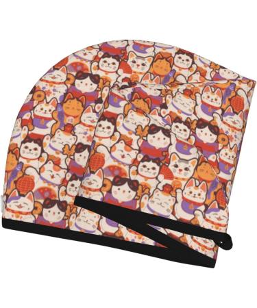 Hair Towel Wrap with Button - Quick Drying Towel Turban for Hair | Maneki-Neko Cats Design - Shop Now - Buy Online on GoSupps.com