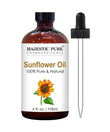 MAJESTIC PURE Sunflower Oil - 100% Natural, Pure & Cold-Pressed - Sunflower Seed Oil - Sunflower Oil for Skin, Hair, Body, Massage, & Essential Oils Mixing - Skin Care for Men and Women - 4 fl oz - Buy Online on GoSupps.com