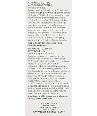 Radical Skincare Advanced Peptide Serum - Anti-Aging Wrinkle Repair Boosts Elasticity All Skin Types Paraben Free - 1 Fl Oz - Buy Online on GoSupps.com