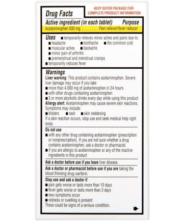 Rite Aid Extra Strength Acetaminophen Easy Tabs 500mg - 100 Count | Pain & Fever Relief Tablets | Migraine, Joint, Muscle, Menstrual Pain Relief - Buy Online on GoSupps.com