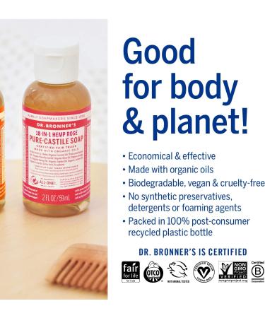 Dr Bronner Organic Rose Castile Liquid Soap 59ml - Gentle & Luxurious - Buy Online on GoSupps.com