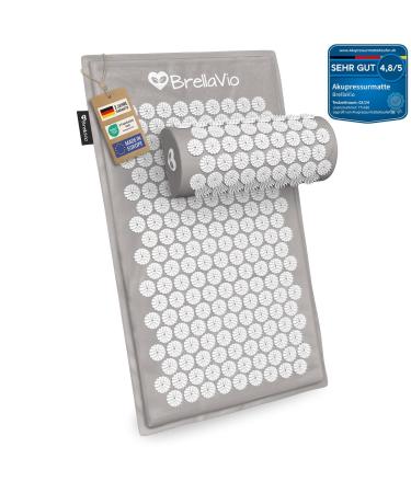 BRELLAVIO ACUPRESSURM PATTE with pillow - acupuncture massage mat - Acupressure for relaxation for back neck shoulder and foot - sting mat for tension - gray