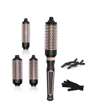 Thermal Brush 3 in 1 Set Ionic Heated Round Curling Brush Create Volume & Smoother Hair Style for Fully Dried Hair Ceramic Fast Heating Curling Iron Brush with Temperature (Black)